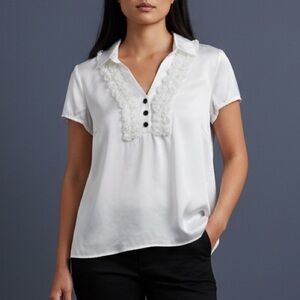 Chime Short Sleeve white top with frilly ruffles XL